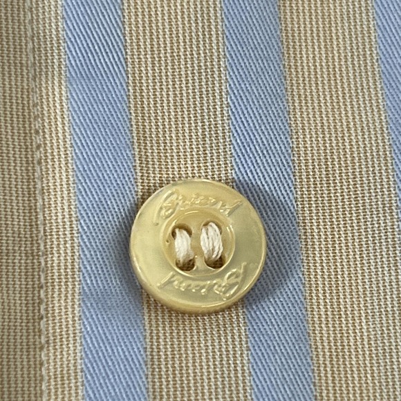 Brioni Shirt Mens 16 Blue Tan Stripe Dress Long Sleeve 100% Cotton Spread Collar - Picture 2 of 16